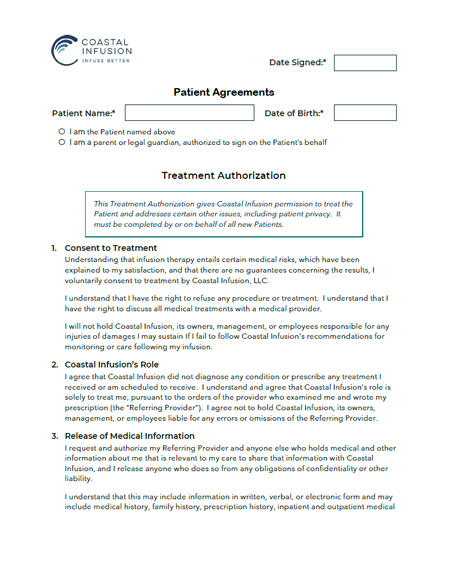 Patient Agreements - a required form