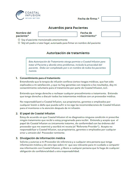Patient Agreements - a required form