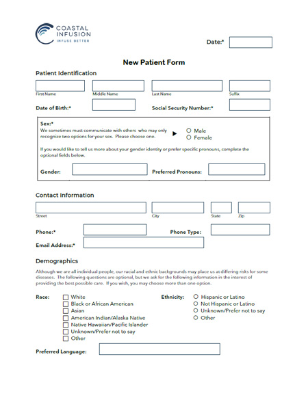 New Patient Form - a required form